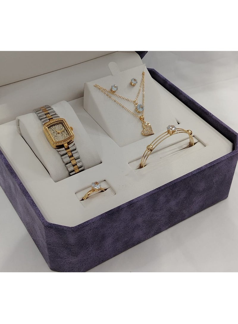 Soft and elegant women's sets, zircon, steel watch