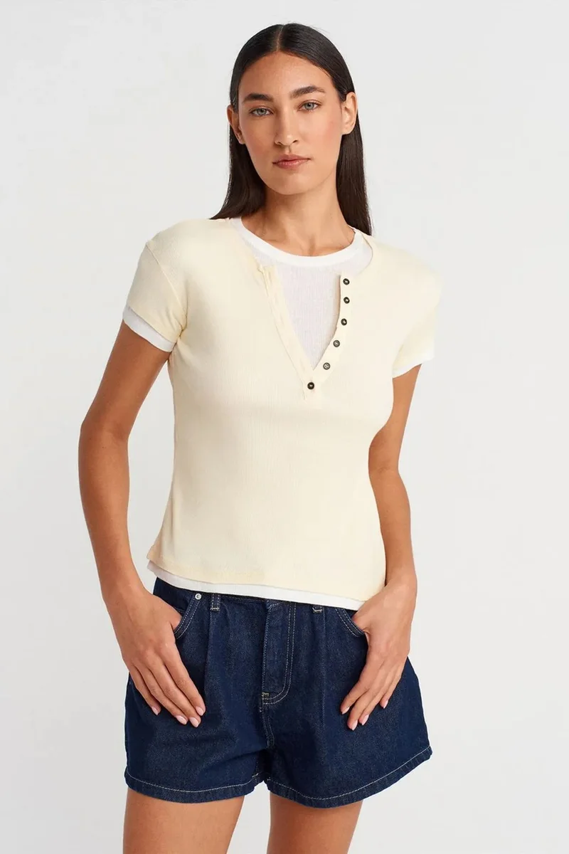 DILVIN Women’s Cotton V-Neck Button T-Shirt