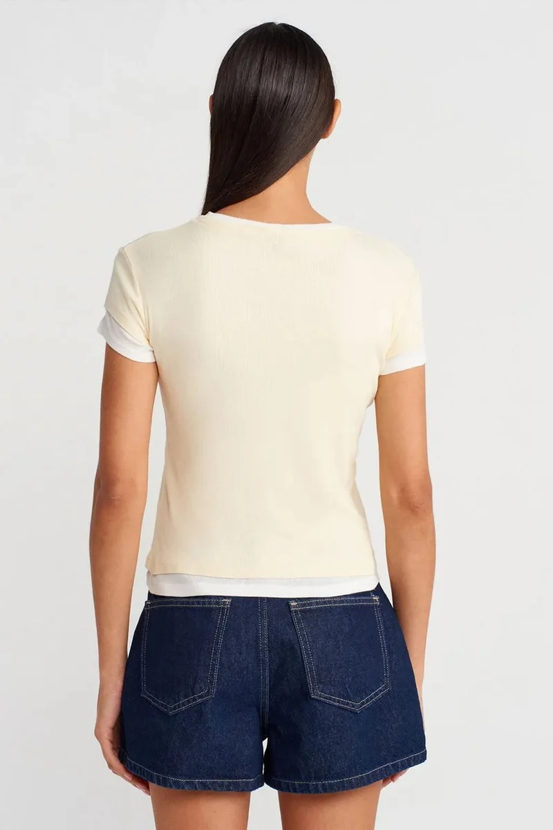 Dilvin Cream Natural DILVIN Women’s Cotton V-Neck Button T-Shirt for Women | Best Price UAE