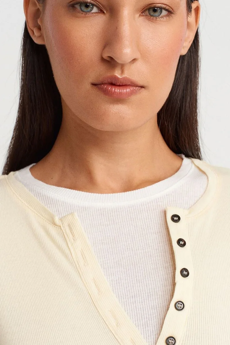 Dilvin Cream Natural DILVIN Women’s Cotton V-Neck Button T-Shirt for Women | Best Price UAE