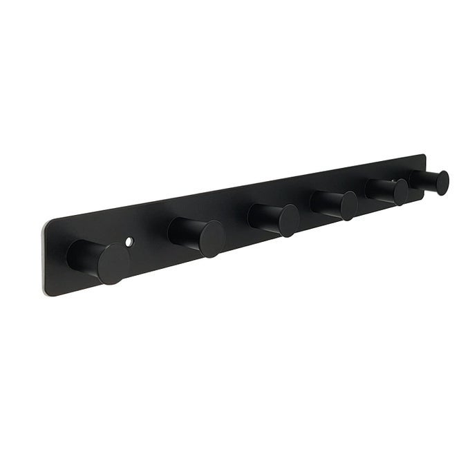COAT RACK WALL MOUNTED BLACK COAT HOOKS ADHESIVE SCREW IN STAINLESS STEEL DOOR HOOKS FOR HANGING HAT TOWELS CLOTHES HOOK RAIL WITH 6 ROUND HANGERS