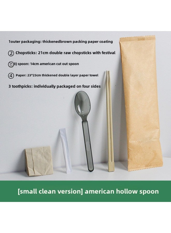Wholesale Kraft Paper Disposable Chopsticks Four-piece Set Of Large Quantities Of Super Cost-effective Takeaway Special Bold Disposable Chopsticks-Color:"American Hollow Spoon" 180 Sets - Image 1
