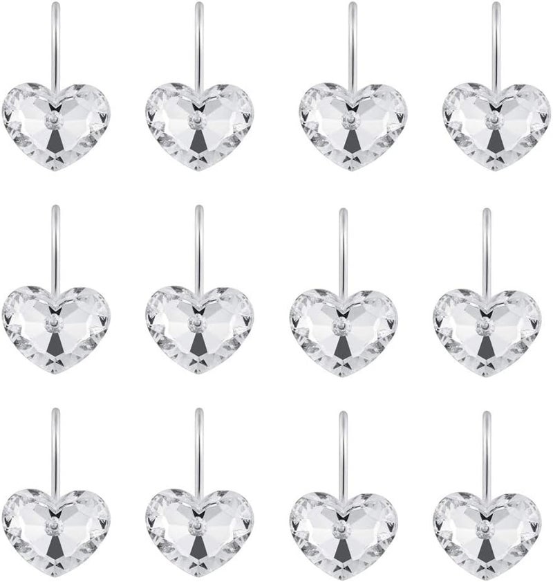 Actpe Decorative Crystal Heart Shape Shower Curtain Hooks Rust Resistant Hooks Glide Shower Ring Hangs Holder Bling for Bathroom, Pack of 12 - Image 2