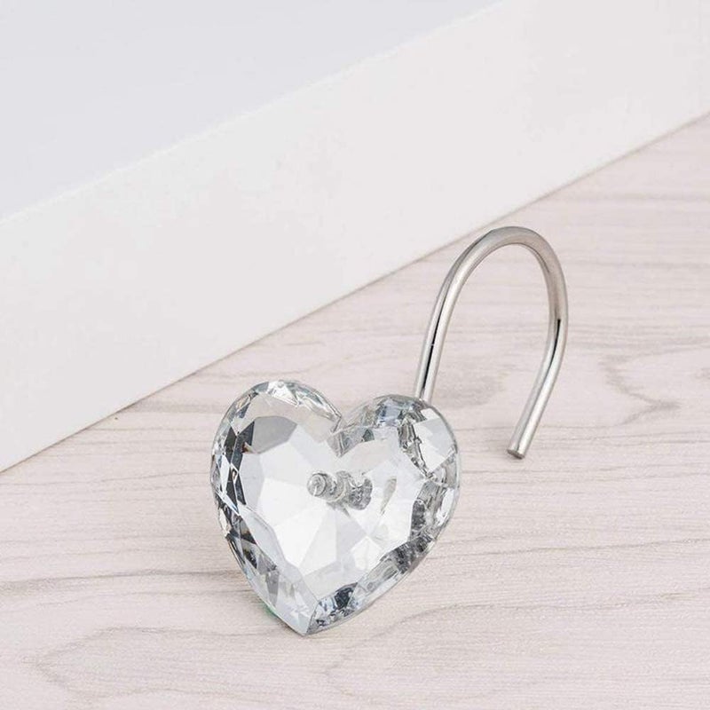 Actpe Decorative Crystal Heart Shape Shower Curtain Hooks Rust Resistant Hooks Glide Shower Ring Hangs Holder Bling for Bathroom, Pack of 12 - Image 4