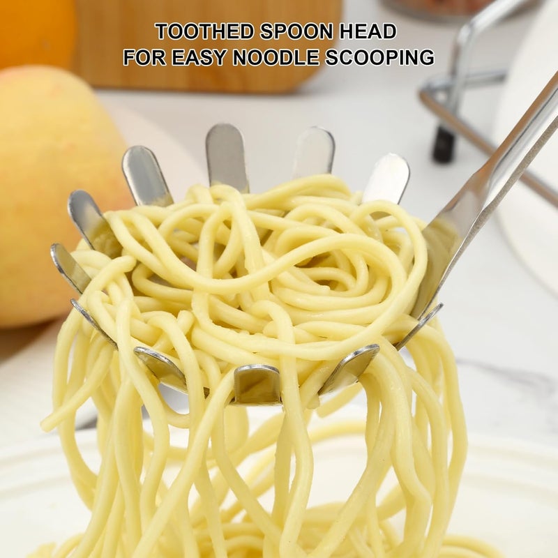 Pleafind Spaghetti Spoon, One-Piece Stainless Steel Pasta Spoon, 13-Inch Comfort Grip Design Pasta Scoop, Spaghetti Strainer with Teeth, Silver Pasta Server Utensil - Image 5