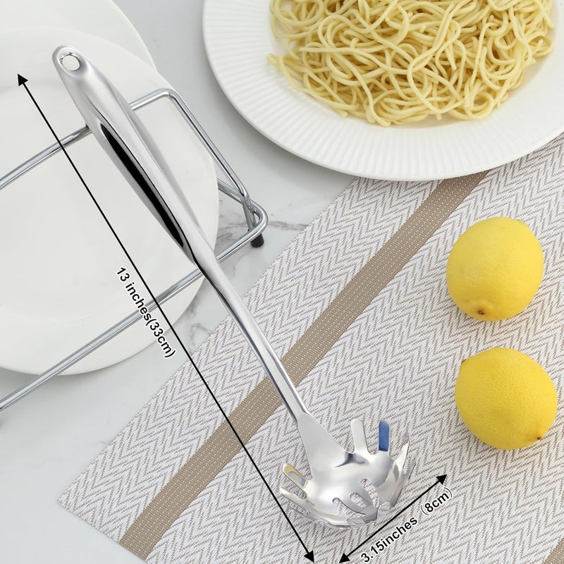 Pleafind Spaghetti Spoon, One-Piece Stainless Steel Pasta Spoon, 13-Inch Comfort Grip Design Pasta Scoop, Spaghetti Strainer with Teeth, Silver Pasta Server Utensil - Image 2
