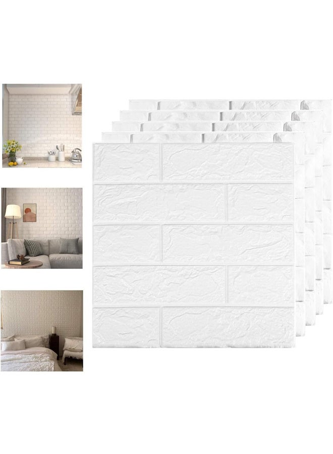 DUNISO 12 Pcs 3D Wall Panels,Wallpaper Stick and Peel,Self Adhesive Waterproof Foam Faux Brick Paneling for Bedroom,Bathroom,Kitchen,Fireplace ，35 * 38.5cm，White  - Image 1