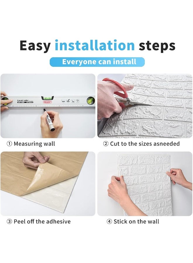 DUNISO 12 Pcs 3D Wall Panels,Wallpaper Stick and Peel,Self Adhesive Waterproof Foam Faux Brick Paneling for Bedroom,Bathroom,Kitchen,Fireplace ，35 * 38.5cm，White  - Image 4