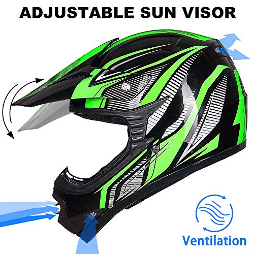 ILM Youth Kids ATV Motocross Helmet Goggles Sports Gloves Dirt Bike Motorcycle Off Road DOT Approved B07 (Youth-S, Green/Silver) - Image 4