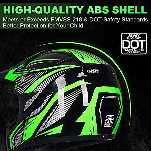 ILM Youth Kids ATV Motocross Helmet Goggles Sports Gloves Dirt Bike Motorcycle Off Road DOT Approved B07 (Youth-S, Green/Silver) - Image 2