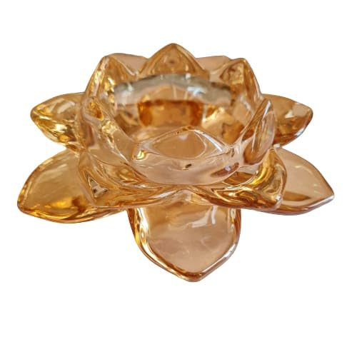 Mirakii Mirakii Glass Golden Colour Lotus Flower Tea Light Candle Holder for Home Decoration on Diwali Christmas or Eid  - Image 2