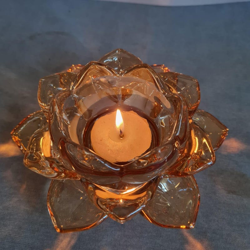 Mirakii Mirakii Glass Golden Colour Lotus Flower Tea Light Candle Holder for Home Decoration on Diwali Christmas or Eid  - Image 1