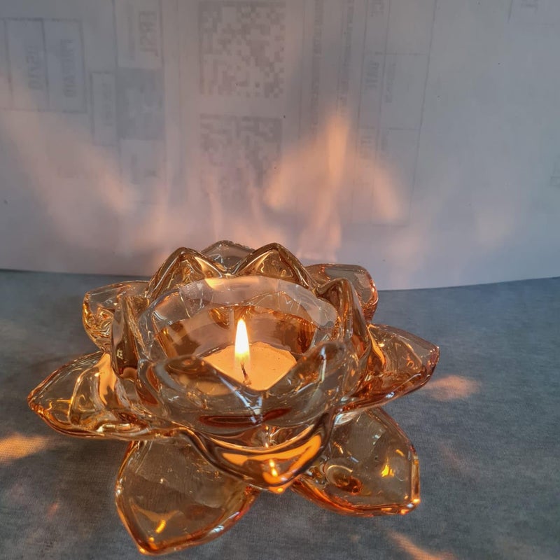 Mirakii Mirakii Glass Golden Colour Lotus Flower Tea Light Candle Holder for Home Decoration on Diwali Christmas or Eid  - Image 5