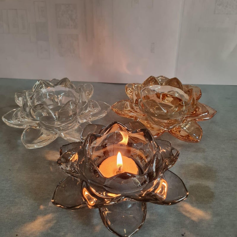 Mirakii Mirakii Glass Golden Colour Lotus Flower Tea Light Candle Holder for Home Decoration on Diwali Christmas or Eid  - Image 3