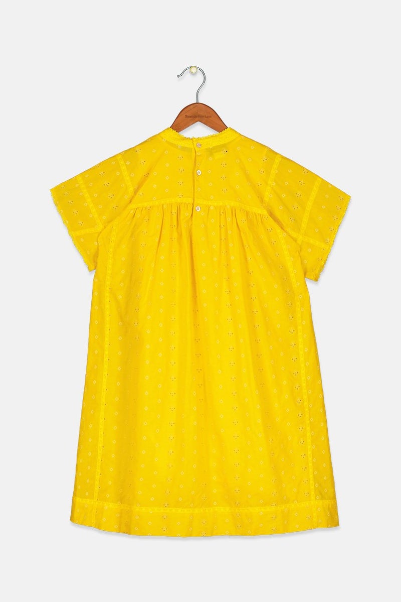 GUCCI Kids Girl Embroidered Short Sleeve Dress, Yellow - Image 2
