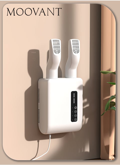 Multi-functional Wall-mounted Electric Shoe Dryer, UV Disinfection Deodorizing Shoe Warmer, Smart Quick Drying Shoe Dryer, Portable Retractable Boot Dryer, 41db Light Sound, 1-3 Hours Timer, White