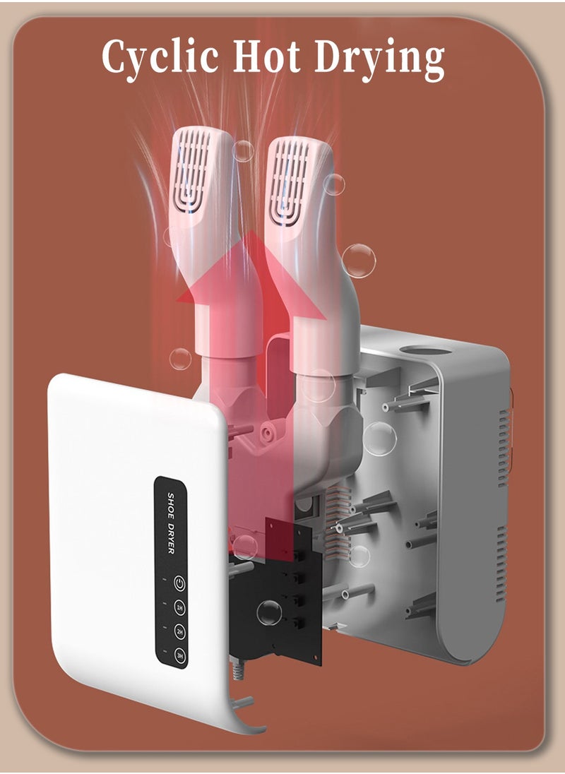 Moovant - Multi-functional Wall-mounted Electric Shoe Dryer, UV Disinfection Deodorizing Shoe Warmer, Smart Quick Drying Shoe Dryer, Portable Retractable Boot Dryer, 41db Light Sound, 1-3 Hours Timer, White - Image 1