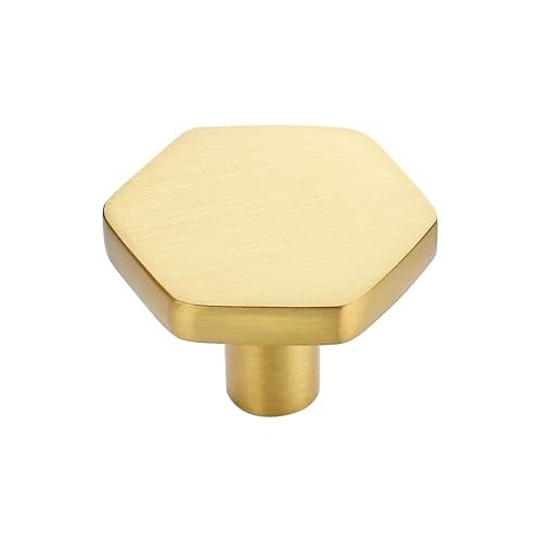 Ravinte Decor 3 Pack Gold Cabinet Knobs, Kitchen Cabinet Knobs Solid Cabinet Pulls for Kitchen Cabinet Drawers, Hexagon Dresser Knobs for Cabinet Hardware 1.1" Closet Door Knob - Image 1