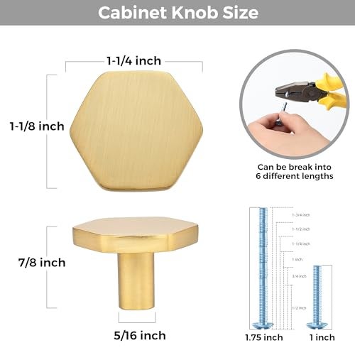 Ravinte Decor 3 Pack Gold Cabinet Knobs, Kitchen Cabinet Knobs Solid Cabinet Pulls for Kitchen Cabinet Drawers, Hexagon Dresser Knobs for Cabinet Hardware 1.1" Closet Door Knob - Image 3