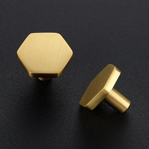 Ravinte Decor 3 Pack Gold Cabinet Knobs, Kitchen Cabinet Knobs Solid Cabinet Pulls for Kitchen Cabinet Drawers, Hexagon Dresser Knobs for Cabinet Hardware 1.1" Closet Door Knob - Image 2