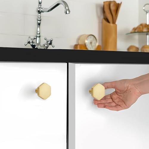 Ravinte Decor 3 Pack Gold Cabinet Knobs, Kitchen Cabinet Knobs Solid Cabinet Pulls for Kitchen Cabinet Drawers, Hexagon Dresser Knobs for Cabinet Hardware 1.1" Closet Door Knob - Image 4