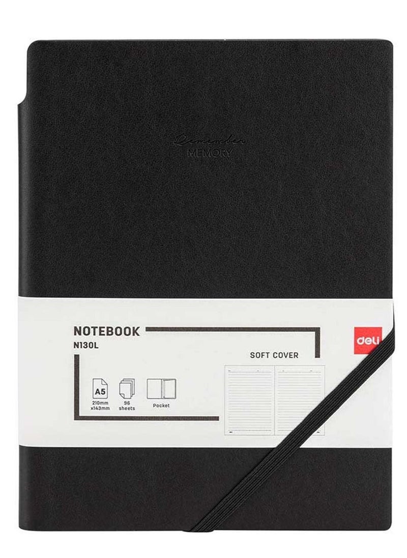 Deli - A5 Size Soft Leather Cover Executive Notebook With Elastic Closure 80 Sheets Black - Image 1