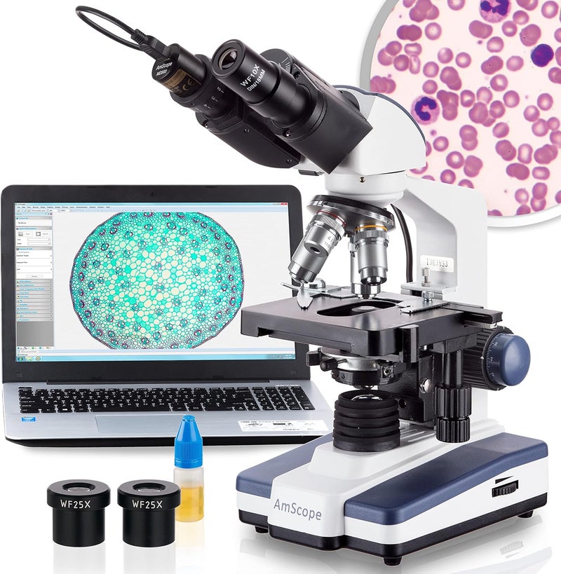AmScope AmScope B120BE1 Digital Siedentopf Binocular Compound Microscope 40X2000X Magnification Brightfield LED Illumination Abbe Condenser DoubleLayer Mechanical Stage Includes 13MP Camera and Software  - Image 1