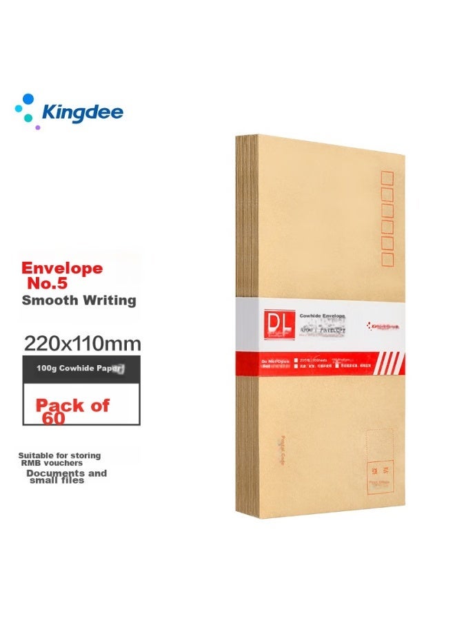 Kingdee No.5 Kraft Paper Envelopes, 100gsm, 220x110mm, Standard Postal  Envelopes - Image 2