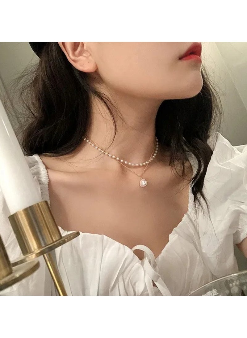 Huitich Elegant Gold Color Tone Layered Pearl Pendant Necklace  - Image 4