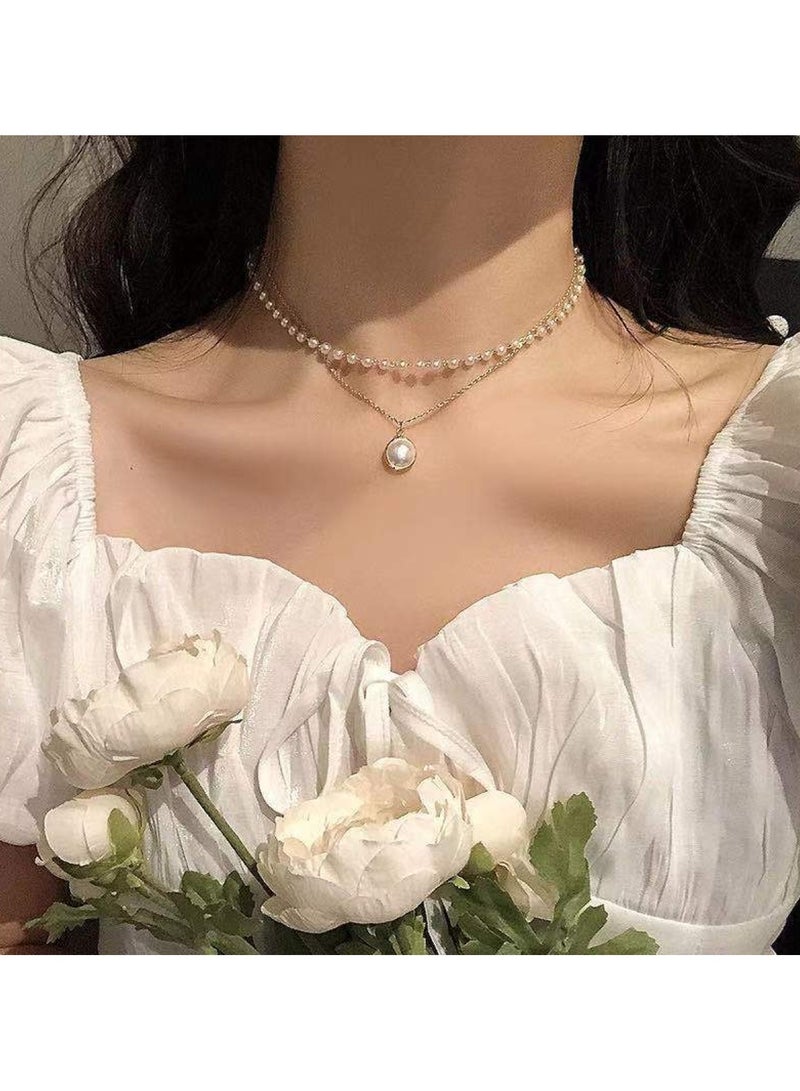 Huitich Elegant Gold Color Tone Layered Pearl Pendant Necklace  - Image 3