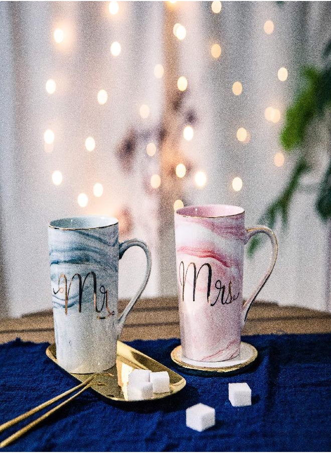 Jumway Jumway Mr and Mrs Coffee Mugs - Wedding Gifts for Bride and Groom - Gifts for Bridal Shower Engagement Wedding and Married Couples Anniversary - Ceramic Marble Cups 14 Oz Pink  - Image 3