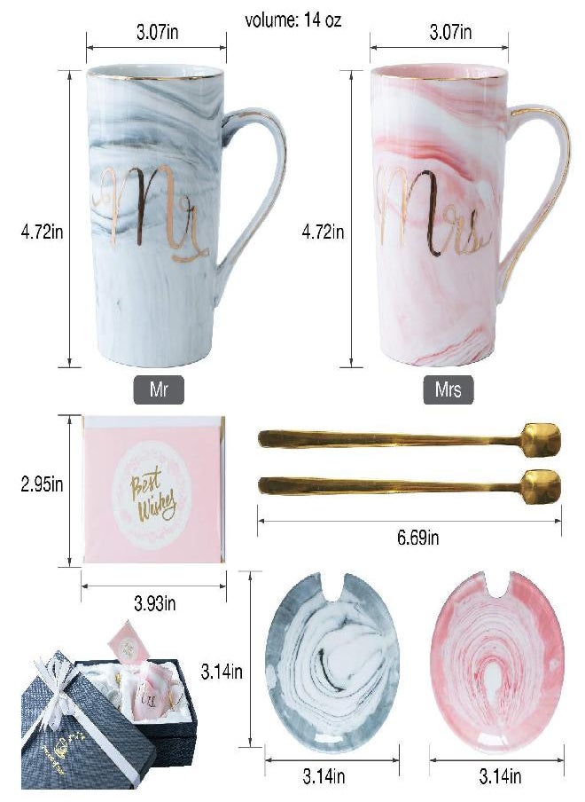 Jumway Jumway Mr and Mrs Coffee Mugs - Wedding Gifts for Bride and Groom - Gifts for Bridal Shower Engagement Wedding and Married Couples Anniversary - Ceramic Marble Cups 14 Oz Pink  - Image 5
