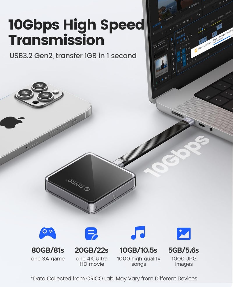 Orico حاوية ORICO المغناطيسية M.2 NVMe 2230 متوافقة مع MagSafe لهاتف iPhone 15/16 Pro Max ProRes، 10Gbps USB C 3.2 Gen2 Type-C إلى قارئ NVMe مع غلاف واقي، حبل - AP30 - Image 4