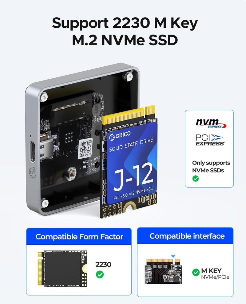 Orico حاوية ORICO المغناطيسية M.2 NVMe 2230 متوافقة مع MagSafe لهاتف iPhone 15/16 Pro Max ProRes، 10Gbps USB C 3.2 Gen2 Type-C إلى قارئ NVMe مع غلاف واقي، حبل - AP30 - Image 5