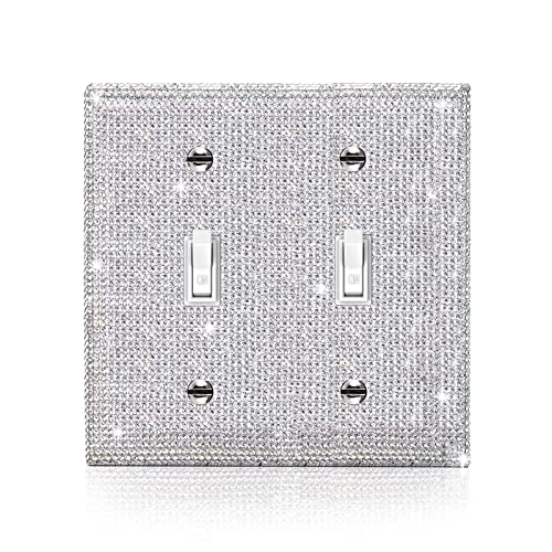 Gaocai 1 Pcs Shiny Silver Rhinestones Outlet Covers Switch Plate Covers Decorative Rhinestones Light Switch Cover 2 Gang Switch Plates And Outlet Cove - Image 1