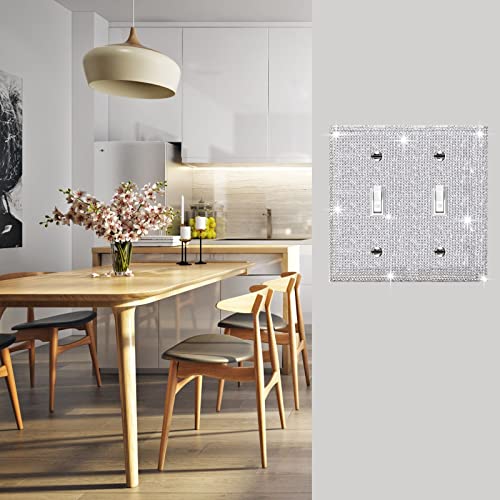 Gaocai 1 Pcs Shiny Silver Rhinestones Outlet Covers Switch Plate Covers Decorative Rhinestones Light Switch Cover 2 Gang Switch Plates And Outlet Cove - Image 3