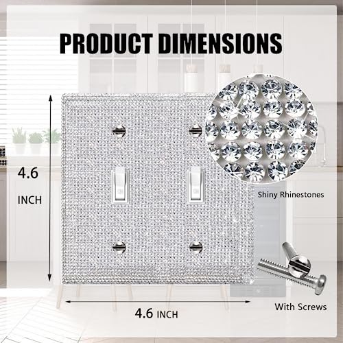 Gaocai 1 Pcs Shiny Silver Rhinestones Outlet Covers Switch Plate Covers Decorative Rhinestones Light Switch Cover 2 Gang Switch Plates And Outlet Cove - Image 2