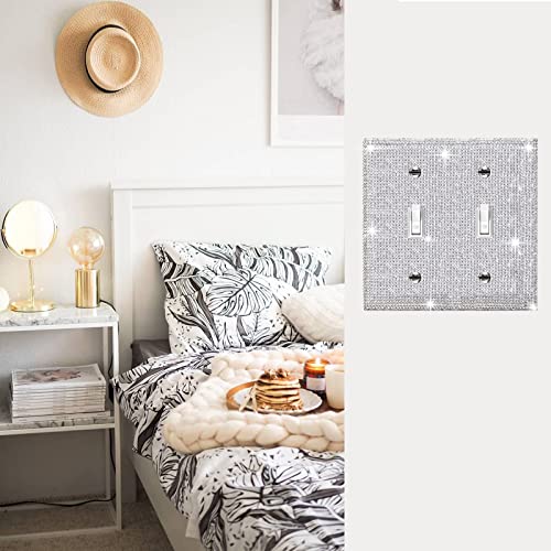 Gaocai 1 Pcs Shiny Silver Rhinestones Outlet Covers Switch Plate Covers Decorative Rhinestones Light Switch Cover 2 Gang Switch Plates And Outlet Cove - Image 5