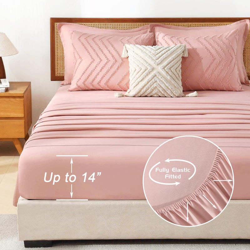 Litanika Litanika Blush Pink Queen Size Comforter Set with Sheets - 7 Pieces Bed in a Bag Queen Boho Tufted Complete Beddding Sets with Comforter  Sheets  Pillowcases & Shams  - Image 5