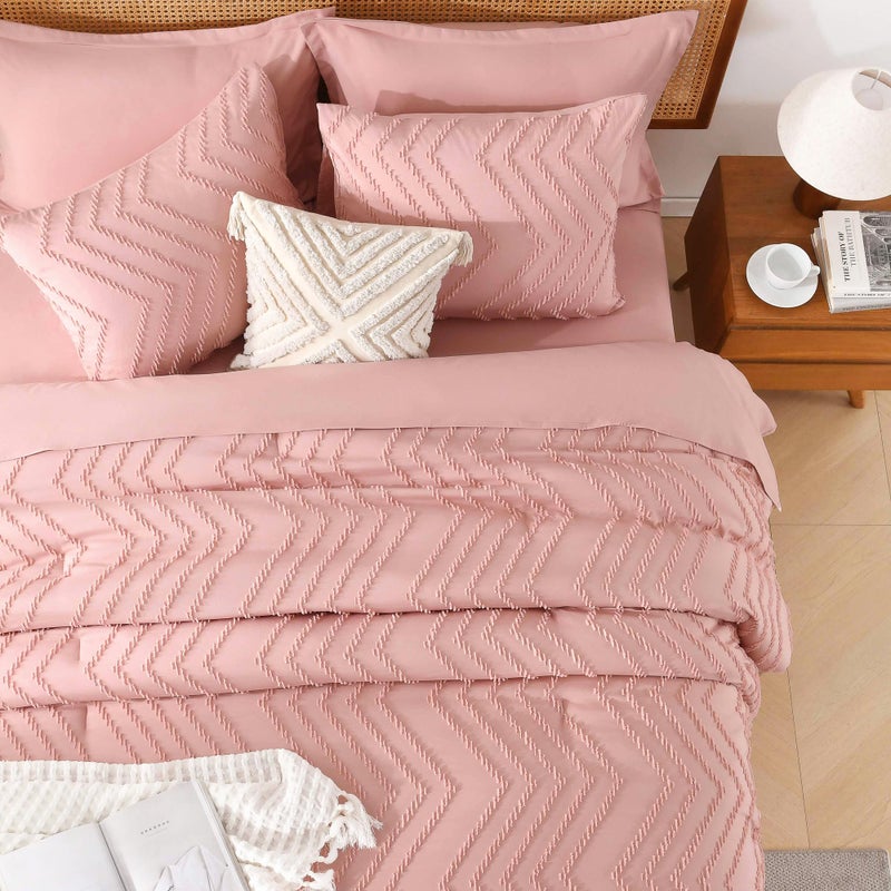 Litanika Litanika Blush Pink Queen Size Comforter Set with Sheets - 7 Pieces Bed in a Bag Queen Boho Tufted Complete Beddding Sets with Comforter  Sheets  Pillowcases & Shams  - Image 4
