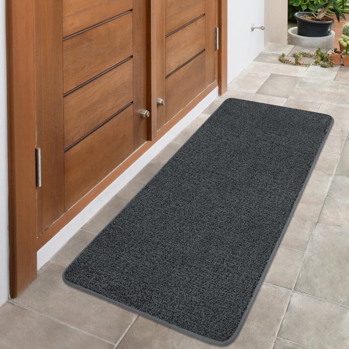 INDOOR DOORMATRUNNER 59X24 INCHES SUPER ABSORBS MUD WASHABLE NONSLIP CLEAN CARPET FOR FRONT DOOR DOORWAYS DIRT TRAPPER SHOES MAT SCRAPER DARK GRAY