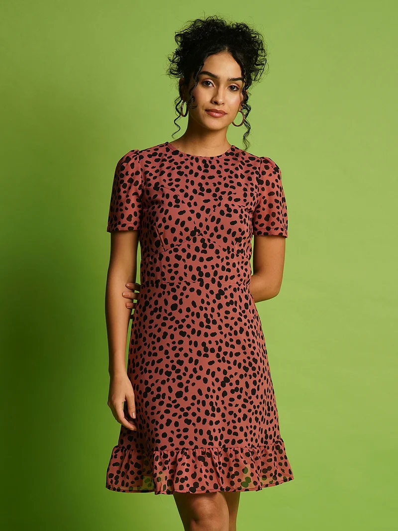 جلو باص فستان نسائي - مطبوع بالزهور من الكريب