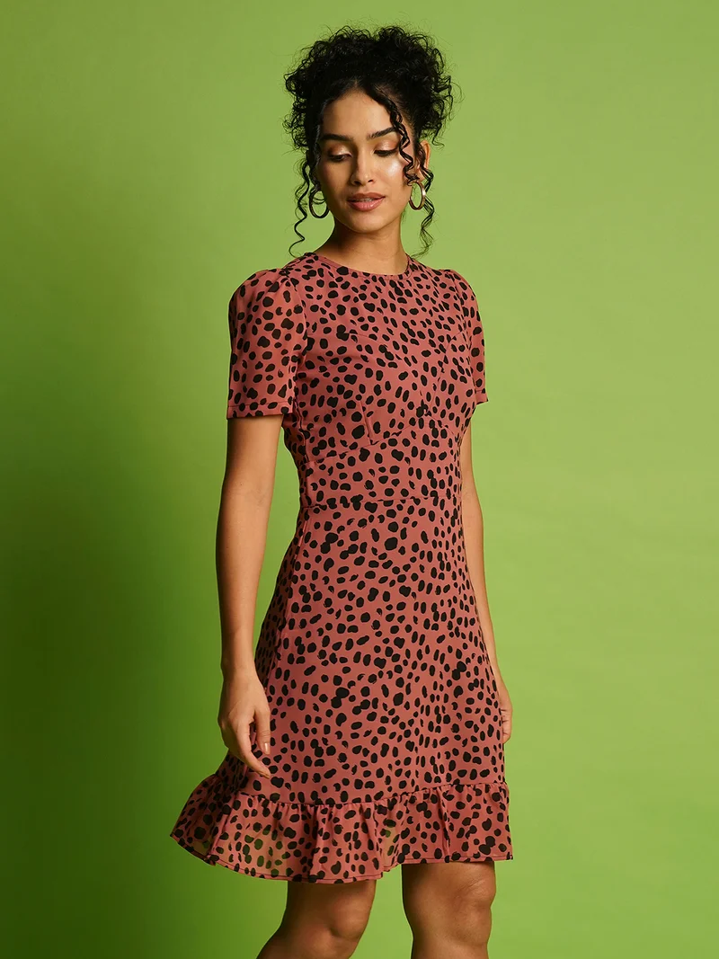 جلو باص فستان نسائي - مطبوع بالزهور من الكريب