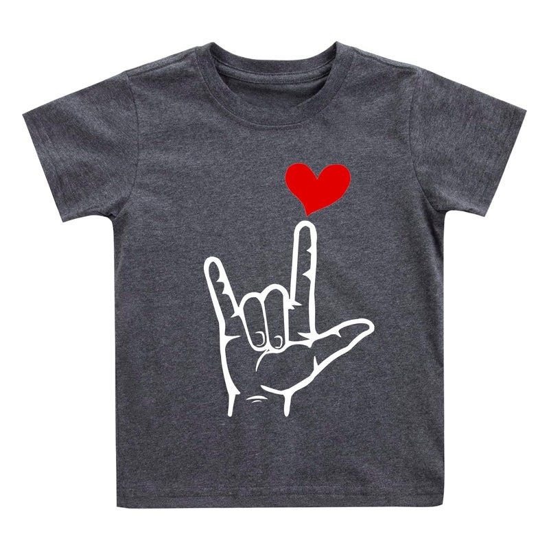 Geoyune Boys Valentines T-Shirt Baby Boys Girls Valentines Outfit Toddler Hand Sign Language Trendy Shirts Tees Clothes 5T - Image 1