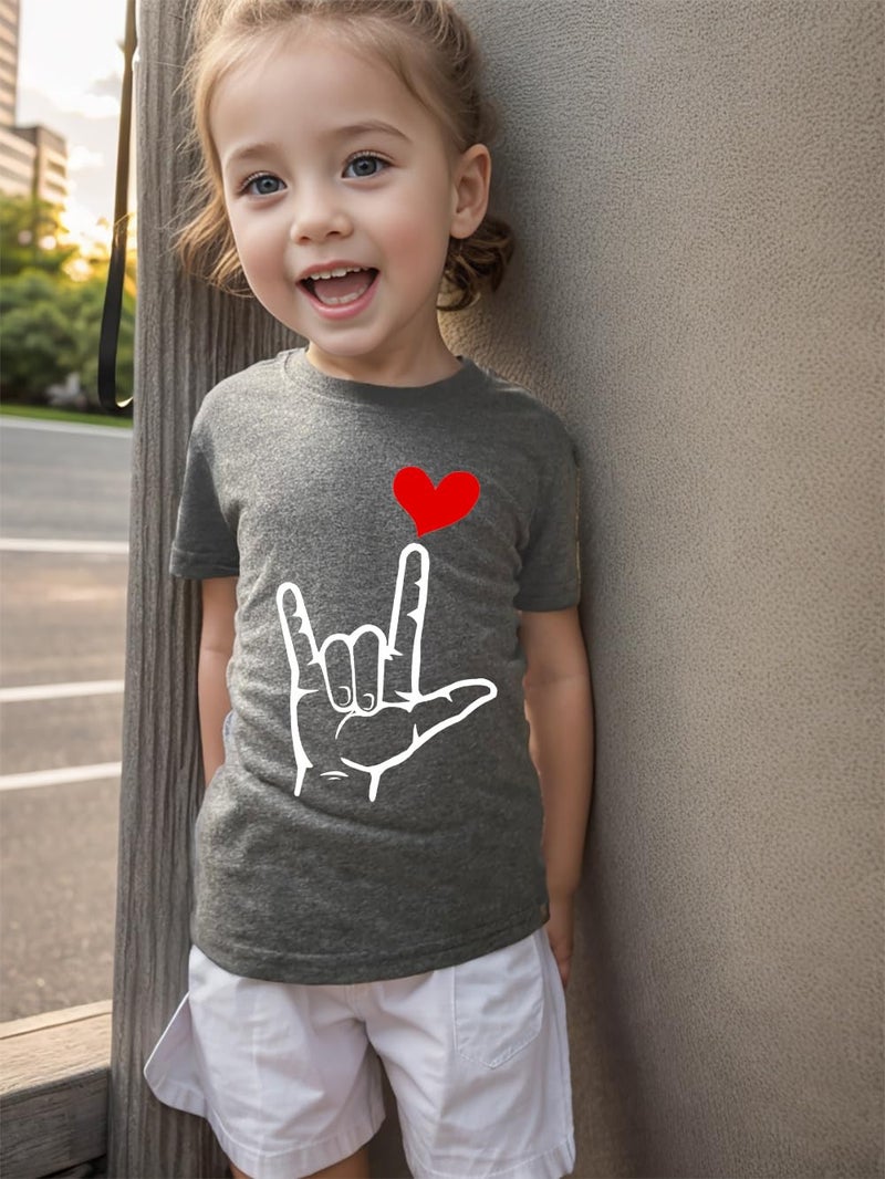 Geoyune Boys Valentines T-Shirt Baby Boys Girls Valentines Outfit Toddler Hand Sign Language Trendy Shirts Tees Clothes 5T - Image 4