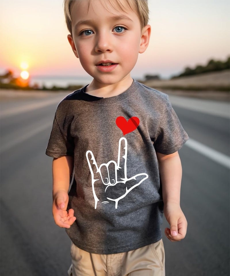 Geoyune Boys Valentines T-Shirt Baby Boys Girls Valentines Outfit Toddler Hand Sign Language Trendy Shirts Tees Clothes 5T - Image 3