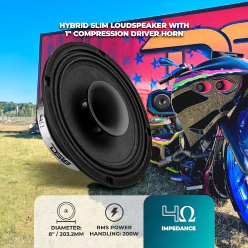 DS18 PRO-HY8.4MSL 8 Inches Shallow Hybrid Mid-Range Car Audio Loudspeaker with Built-in Driver and Grill Included 400W Max 200W RMS 4 Ohms (1 Speaker) - Image 2