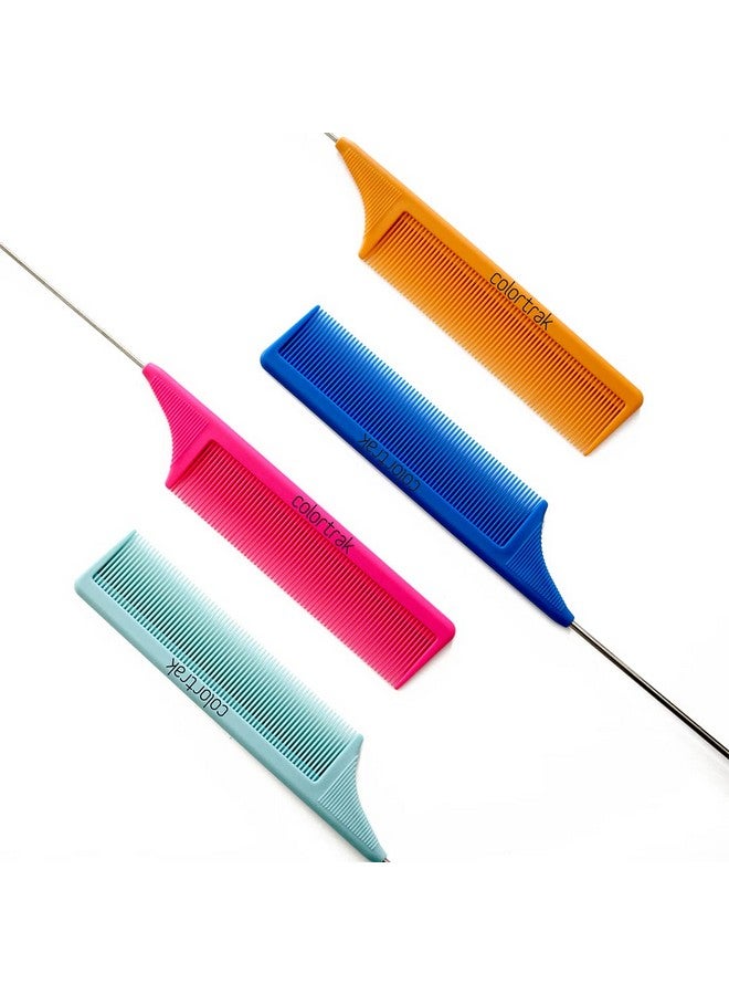 Colortrak Carbon Fiber Combs, Durable, Heat-Proof Comb, Anti-Static To Prevent Frizz, Bleach Safe Stainless Steel Pintail, 4Pc Bag (Orange, Teal, Blue, Pink) - Image 1