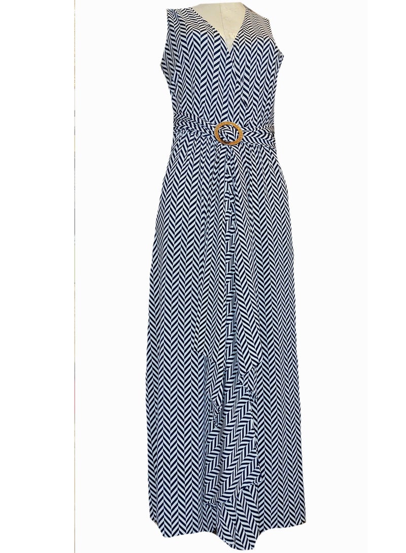 Women zigzag lycra jersey v neck dress  - Image 1