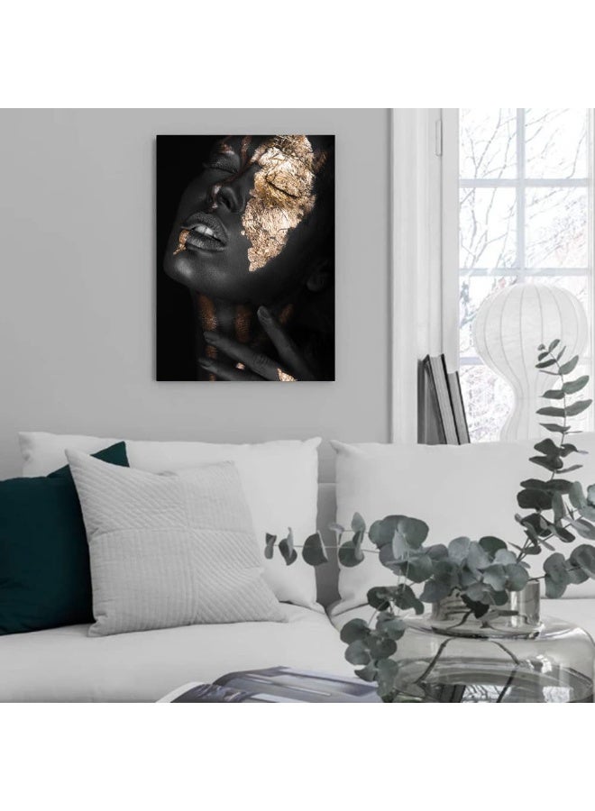 HYFBH Black Girl Wall Art Canvas Print Framed Abstract Gold and Black Woman African American Paintings for Living Room Bedroom Black Art Wall Decor Pictures Artworks 12”x16” - Image 2